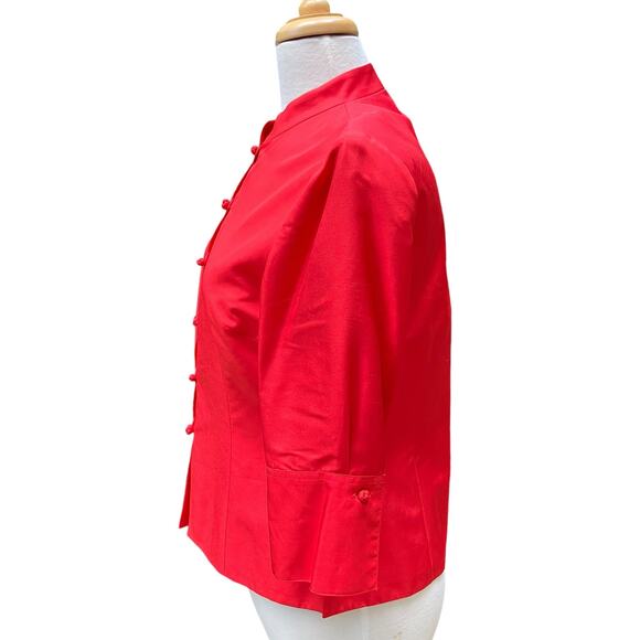 Adrianna Papell Jacket Blazer Sz 8 Red Silk Buttons Half Sleeve Classy Holiday - Picture 5 of 15